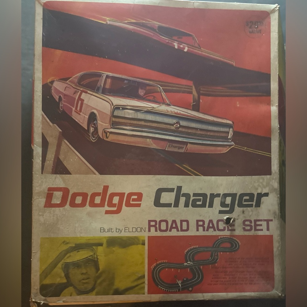 DODGE CHARGER ELDON ROAD RACE SET IN ORIGINAL BOX Paperwork With Slot Cars